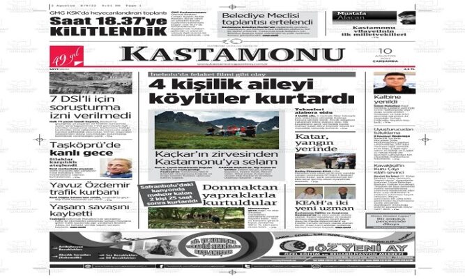 Kastamonu Güncel Yerel Gazete Manşetleri