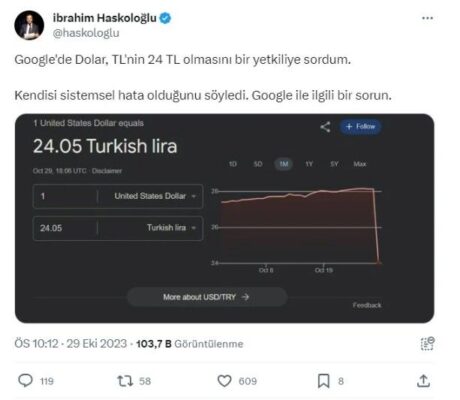 Google'da Dolar Kuru Hatası! Dolar 24 TL'ye Düştü!